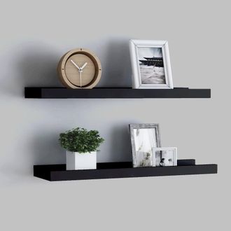 vidaXL Frame Ledge Shelf Set of 2 Black MDF 23.6 in Storage