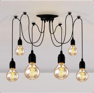 OEM L&aacute;mpara Colgante, 6 Casquillos E27, L&aacute;mpara De Ara&ntilde;a Retro, Negra