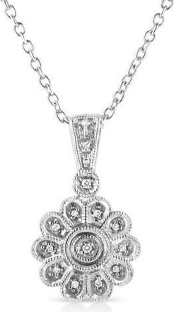 House of Brilliance 925 Sterling Silver Diamond Accent Sunburst Milgrain Pendant Necklace in White at Nordstrom