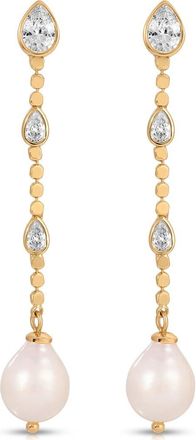 Ettika Teardrop Cubic Zirconia & Freshwater Pearl Drop Earrings in Gold at Nordstrom
