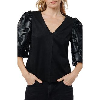 Ciebon Hudson Puff Sleeve Shirt in Black at Nordstrom, Size X-Small