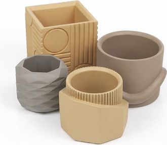 Jonathan Y Designs Romy Modern Minimalist Handmade Concrete Geometric Planter Set with Drainage Holes in Terra at Nordstrom