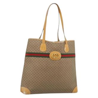 Gucci Pre-owned Micro GG Canvas Tote Bag - Dames - Pre-owned - Beige - Maat: ONE Size Leer