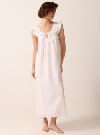 Miiyu Womens Broderie anglaise long poplin nightgown