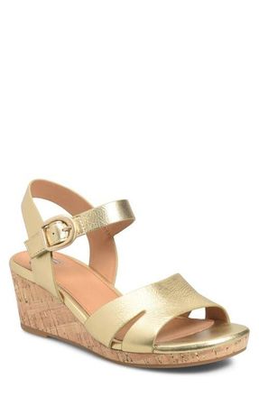 S&ouml;fft Vanessa Ankle Strap Platform Wedge Sandal in Gold at Nordstrom, Size 8.5
