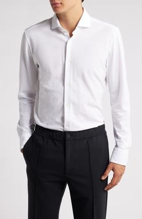 BOSS Hank Slim Fit Solid Performance Cotton Piqué Dress Shirt in White at Nordstrom Rack, Size 15