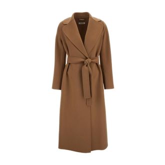 Max Mara Lange omslagjas met ceintuur - Dames - Mantels - Bruin - Maat: M Zijde