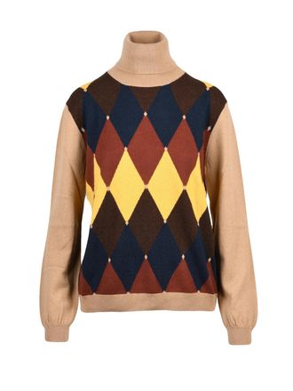 Ballantyne Argyle Pattern Cashmere Turtleneck Sweater