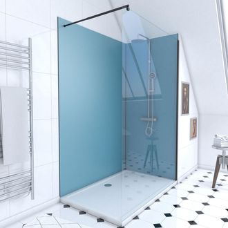Aurlane Pack Ducha 90x120 - Paneles Murales Azul/negro + Plato + Mampara 8 Mm