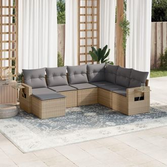 vidaXL Vidaxl - Set Sof&aacute;s De Jard&iacute;n 7 Piezas Y Cojines Rat&aacute;n Sint&eacute;tico Beige