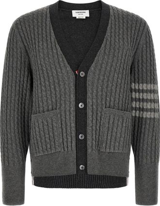 Thom Browne Grey Knitted V-Neck Cardigan