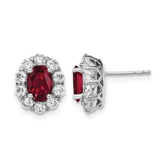 Diamond2Deal 14k White Gold 1 1/5 Ct Lab Grown Diamond and Oval Created Ruby Halo Stud Earrings