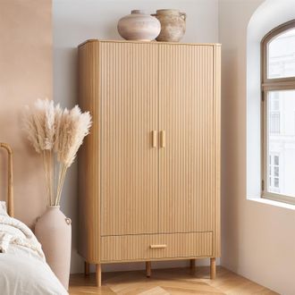 Birlea 2 Door 1 Drawer Oak Brown Wooden Fluted Wardrobe Axel