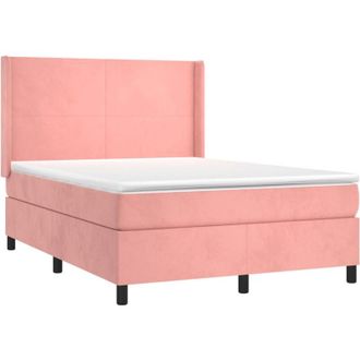 vidaXL Cama Box Spring Colch&oacute;n Y Led Terciopelo Rosa 140x190 Cm Vidaxl