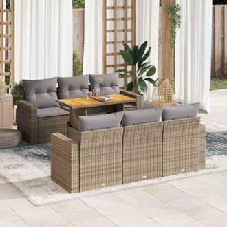 vidaXL Vidaxl - Set Sof&aacute;s De Jard&iacute;n 7 Piezas Y Cojines Rat&aacute;n Sint&eacute;tico Beige