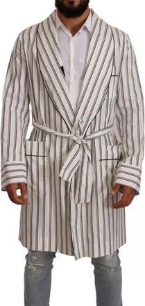 Dolce & Gabbana White Striped Cotton Robe Coat Wrap Mens Jacket (Pre-Owned)