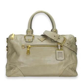 Prada Pre-owned Handbags, female, Beige, Size: ONE SIZE Pre-owned Leather Handbag