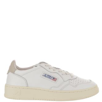 Autry Beige Leather Sneakers with Front Lacing and Logo Detail