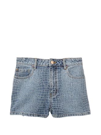 Self Portrait Rhinestone Croc Effect Denim Shorts