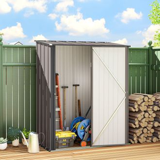 OUTSUNNY Outdoor Storage Shed w/ Lockable Door for Garden in Light Grey