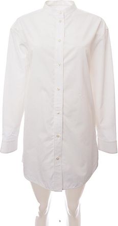 Jil Sander Womens C/O Wednesday Pure Cotton Small Stand Collar Slightly Dropped Shoulder Straight Fitted Shirt W Embroidered Js Monogram in White - Size 10 UK