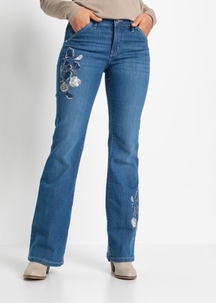 Bonprix Schlagjeans BONPRIX, Damen, Gr. 36, N-Gr, blau (blau denim gebl&uuml;mt), Obermaterial: 82% Baumwolle, 17% Polyester, 1% Elasthan, regular fit, Jeans Schla