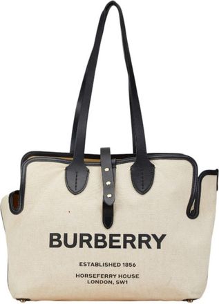 Burberry Beige Canvas Leather Pouch Tote Bag (Pre-Owned)