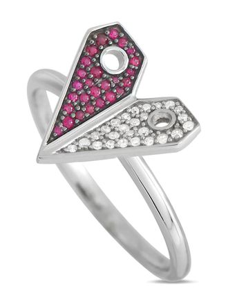 Luxury Bazaar 14kt witgouden Heart ring met diamant en robijn - Zilver