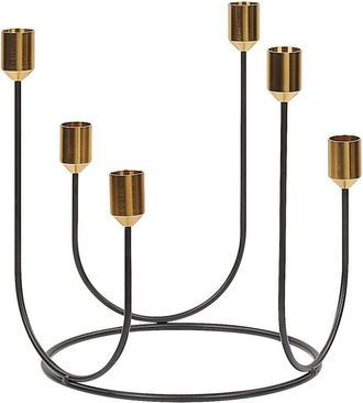 Beliani Beliani - Candelabro De Metal Negro Y Dorado 25 Cm Portavelas Forma Redonda Decoraci&oacute;n Moderna Panay
