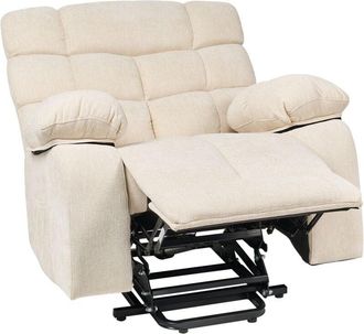 Beliani Sill&oacute;n Reclinable El&eacute;ctrico Tapizado De Tela Moderno Reposapi&eacute;s Elevable Revistero Beige Claro Ares