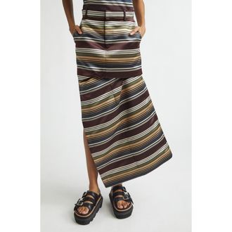sacai Horizontal Stripe Satin Skirt in Brown/Beige at Nordstrom, Size 2