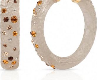 Gold & Honey Womens Large Oval Confetti Hoop Earrings In Cocoa