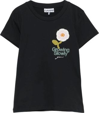Ganni Tops, Dames, Grijs, XS, Katoen, T-shirt met ronde hals