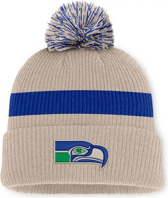 Nike Seattle Seahawks Rewind Peak Nike Mens NFL Cuffed Pom Beanie in Brown | NF160IKZV78-M17