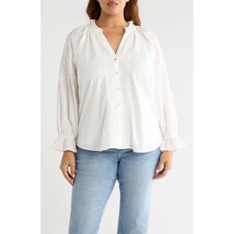 Liverpool L.A. Rickrack Front Button Cotton Top in Bone at Nordstrom, Size 2 X