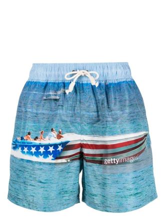 Palm Angels Getty Speedyboat Swimshorts - Blue