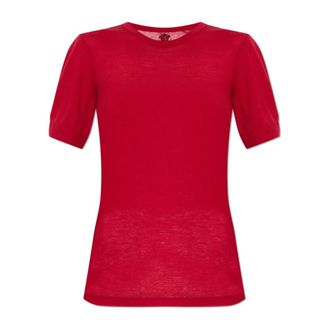 Versace Round-neck Knitwear, female, Red, Size: 2XS Medusa Virgin Wool T-Shirt