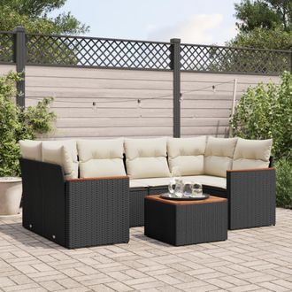 vidaXL Vidaxl - Set De Comedor De Jard&iacute;n 7 Pzas Y Cojines Rat&aacute;n Sint&eacute;tico Negro