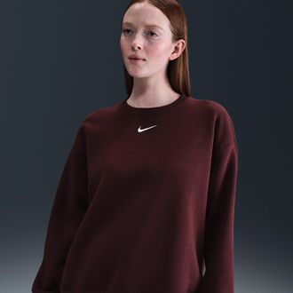 Nike Womens Nike Sportswear Phoenix Fleece Oversized Crew-Neck Sweatshirt in Brown | FZ4270-104