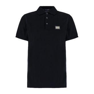 Dolce & Gabbana Polo Shirts, male, Blue, Size: XL Plaque Polo Shirt
