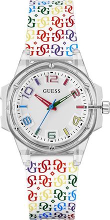 Guess Worn with Pride Rainbow Clear Silicone Strap Watch, 34mm in Multi at Nordstrom