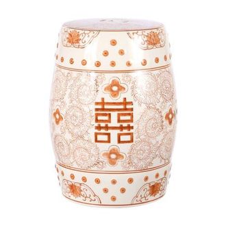 Jonathan Y Designs Double Happiness 18 Chinoiserie Ceramic Drum Garden Stool in Orange/white at Nordstrom