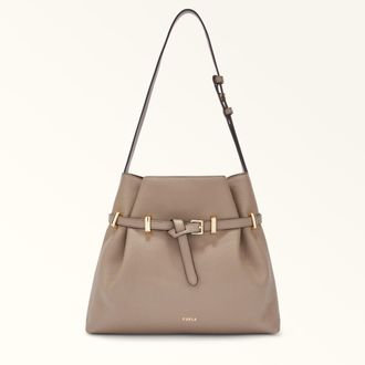 Furla Aura Borsa A Secchiello M Stucco Gray Grigio Pelle Di Vitello Granata Keria Donna