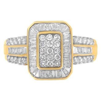 House of Brilliance 10K Yellow Gold 1.0 Cttw Round and Baguette Diamond Cluster Ring at Nordstrom, Size 8