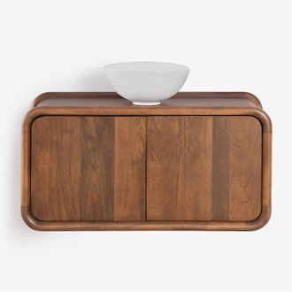 Sklum Conjunto De Mueble De Ba&ntilde;o Suspendido 90x45 Cm En Madera De Mango Maupaul Sklum