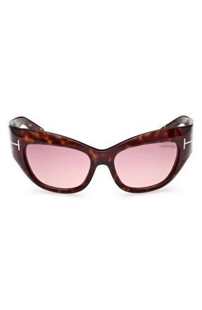 Tom Ford Brianna 55mm Gradient Cat Eye Sunglasses in Classic Havana /Purple Pink at Nordstrom