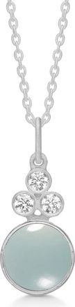 Frk. Lisberg Accessoires, Dames, Grijs, M, Aqua Zilveren Ketting met Chalcedoon Hanger