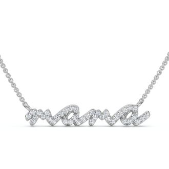 Pompeii3 Diamond Script Mama Pendant Gold Necklace 1 1/2 Wide Lab Grown