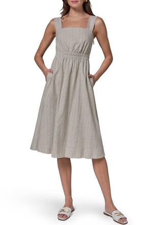 DKNY Stripe Linen Blend Midi Dress in Tuscan Grey at Nordstrom, Size 10