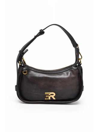 Ermanno Scervino Compact Brown Bovine Leather Shoulder Bag With Golden Accents
